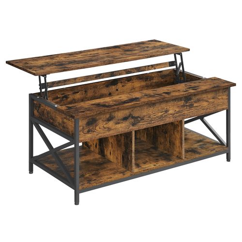 Table Basse Avec Plateau Relevable Effet Bois Marron Rustique
