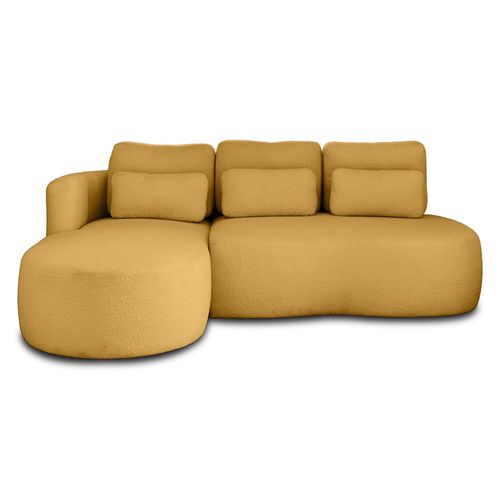 Canapé D'angle Gauche Convertible 4 Places En Tissu Bouclette Jaune