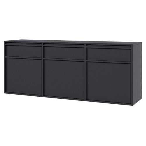 Buffet Suspendu 3 Portes Et Tiroirs Noirs 154x39 Cm