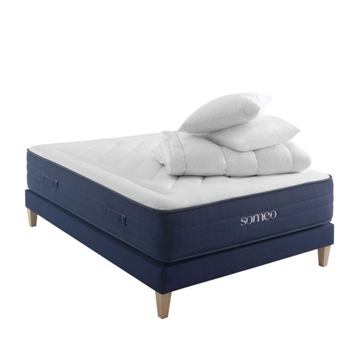 Someo - Ensemble Matelas Ressorts, Latex Et Mémoire De Forme, Sommier, Pieds, Couette Et Oreiller Rêve 700 - Blanc