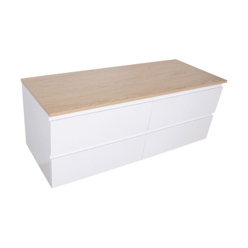 Meuble Double Vasque 120cm Avec Plan Bois Blanc