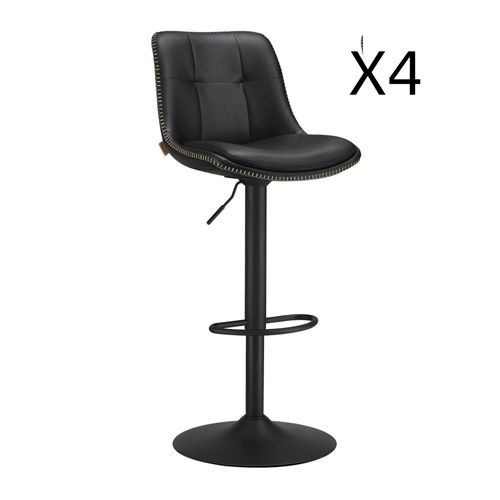 Tabourets De Bar Lot De 4 Avec Dossier Et Repose-Pieds Noir D'encre