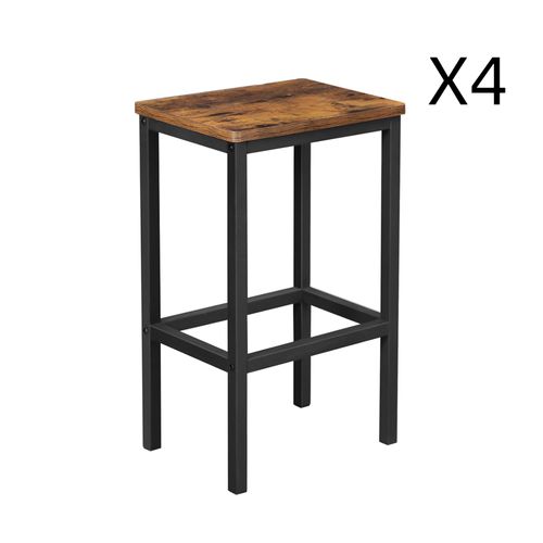Tabourets De Bar Lot De 4 Style Industriel Effet Bois Marron Rustique