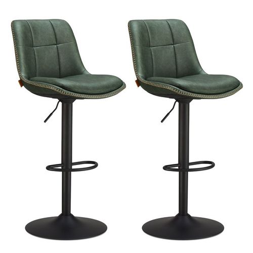 Tabourets De Bar, Lot De 2, Siège Pivotant À Hauteur Réglable, Matelassé, En Pu, Avec Dossier Et Repose-Pieds, Vert Forêt
