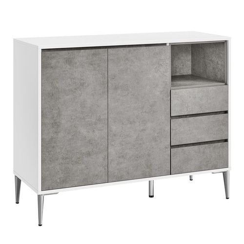 Buffet Avec Porte Et Étagère Réglable En Hauteur 3 Tiroirs Gris Béton
