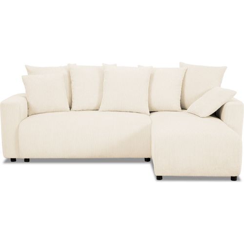 Canapé D'angle Convertible 3/4 Places En Velours Côtelé Beige