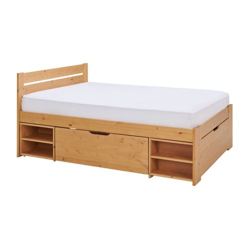 Lit Rangement En Bois Massif Miel 180 X 200 Cm