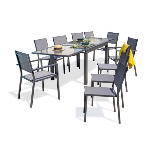 Ensemble Repas 10 Places En Aluminium Anthracite Et Plateau Verre