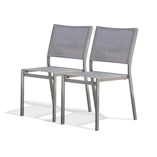 Lot De 2 Chaises De Jardin En Aluminium Et Toile Plastifiée Grise