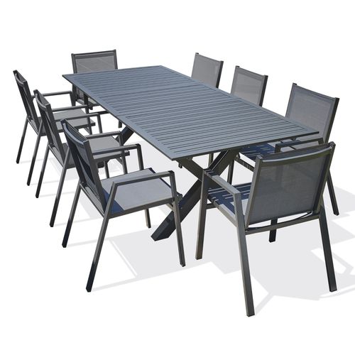 Ensemble Repas De Jardin 8 Places En Aluminium Gris Anthracite