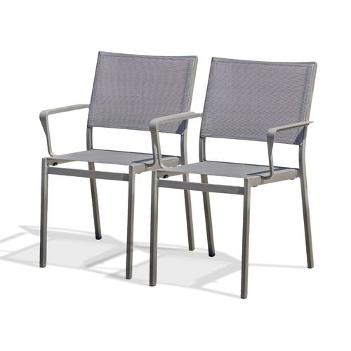 Lot De 2 Fauteuils De Jardin En Aluminium Et Toile Plastifiée Grise
