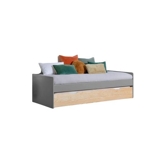 Lit Gigogne Banquette 90x190 En Pin Massif Gris Et Pin
