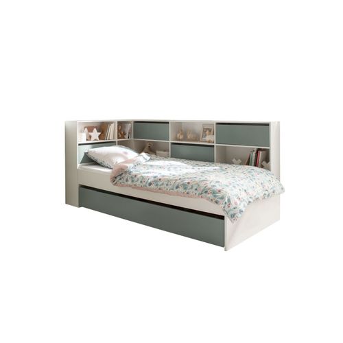 Lit Enfant Avec Rangement 90x190 Blanc Et Vert