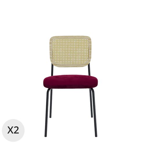 Lot De 2 Chaises En Rotin Et Velours Bordeaux