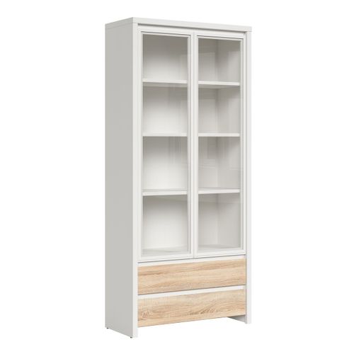Vaisselier 2 Portes 2 Tiroirs Stratifiés Naturel Et Blanc