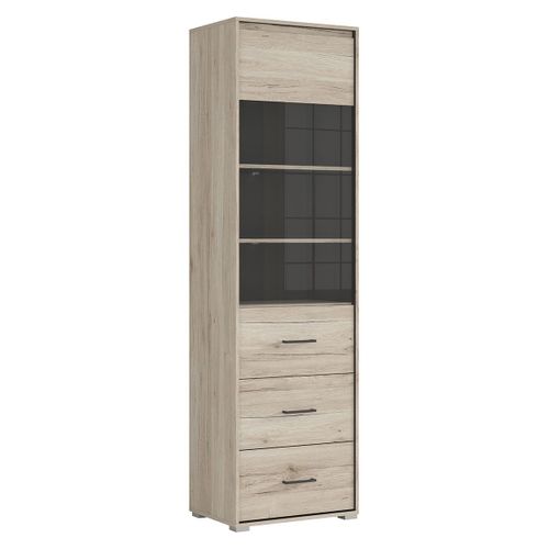 Vitrine 1 Porte 2 Tiroirs Stratifiés Naturel Et Gris