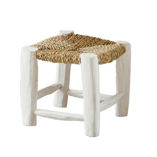 Tabouret Marocain Blanc En Bois Blanc 20x20x20 Cm