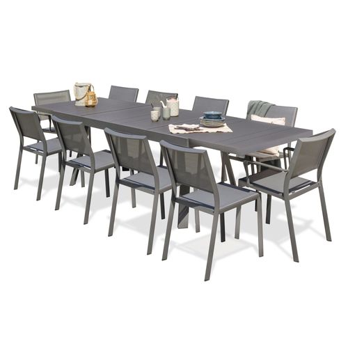Ensemble Repas De Jardin 10 Places En Aluminium Gris Anthracite