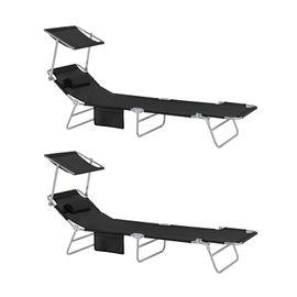 Lot De 2 Bains De Soleil Pliable Position Réglable Avec Parasol - Noir