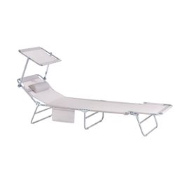 Bain De Soleil Pliable Position Réglable Avec Parasol- Crème