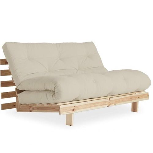 Canapé Convertible Futon Roots Pin Naturel Coloris Beige Couchage 140*200 Cm.