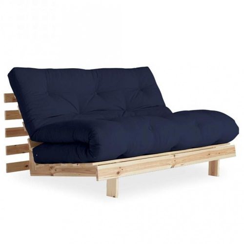 Canapé Convertible Futon Roots Pin Naturel Coloris Marine Couchage 140*200 Cm.
