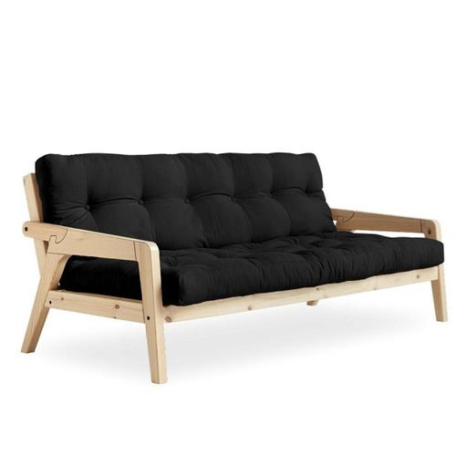 Canapé Convertible Futon Grab Pin Naturel Coloris Gris Foncé Couchage 130 Cm.