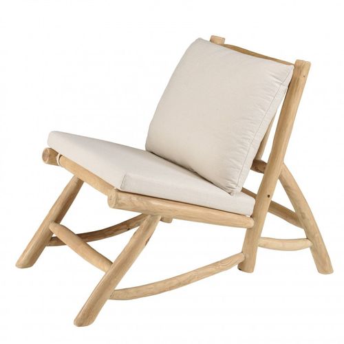 Fauteuil Lounge En Branches De Teck Naturel Coussin Blanc