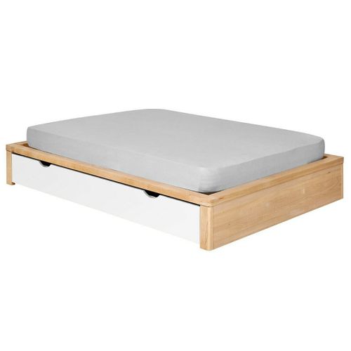 Pack Lit Avec Tiroir Et Matelas Bois Massif Hêtre Et Blanc 160x200 Cm