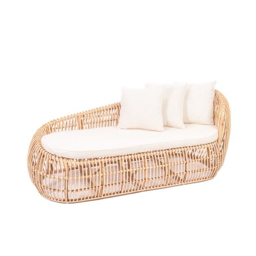 Banquette Design En Rotin Avec Coussins 70x160x65