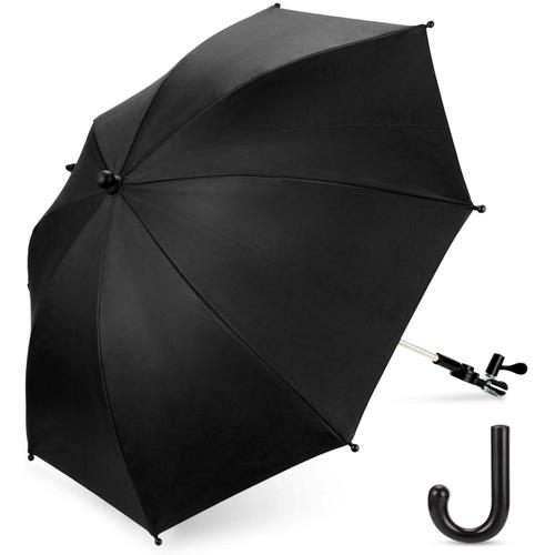 Parapluie Parasol Poussette Universal 50+ Uv Parapluie De Protection Solaire Pour Bébé Et Nourrisson Avec Poignée Parapluie - Noir