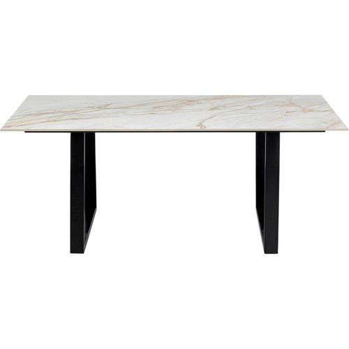 Table À Manger 6 Personnes En Grès Blanc Et Acier Noir L160