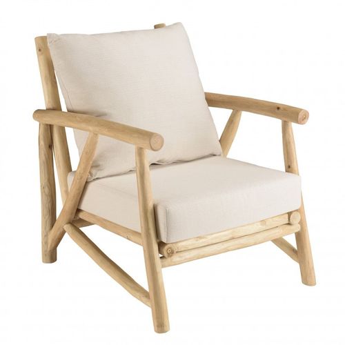 Fauteuil En Branches De Teck Naturel Coussins Blancs