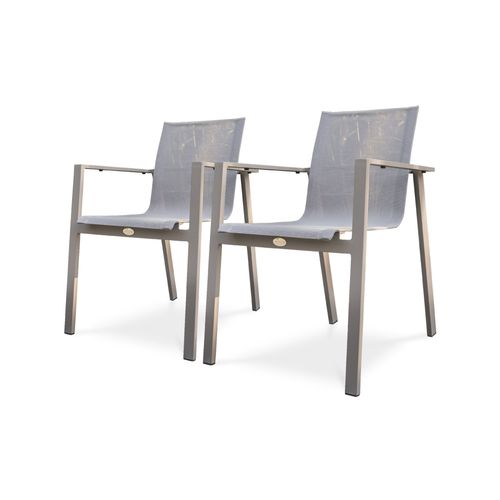 Lot De 2 Fauteuils De Jardin En Aluminium Et Toile Plastifiée Taupe