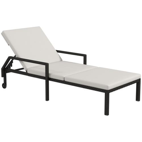 Bain De Soleil Inclinable Avec Matelas Accoudoir Roulettes Résine Noir