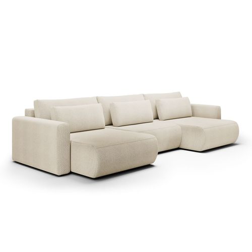 Canapé Panoramique 4 Places Convertible Coffre Bois De Pin Beige