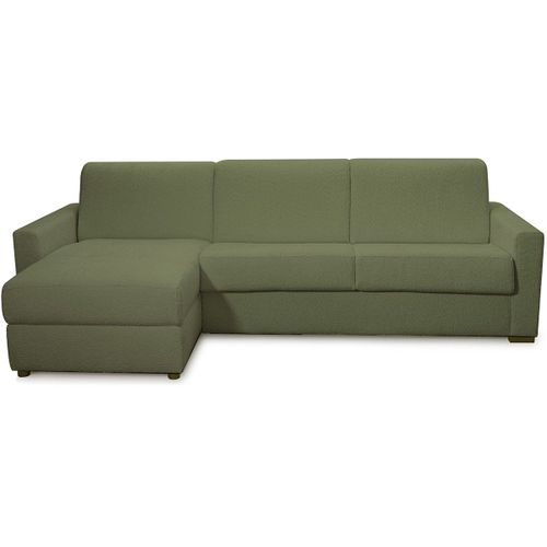 Canapé D'angle Convertible Express 5 Places En Tissu Bouclette Vert
