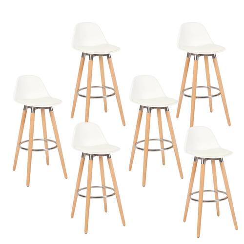 Lot De 6 Tabourets Blanc Pieds En Bois Naturel 39,5x44x91cm