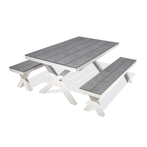 Table De Jardin En Aluminium Et Plateau Hpl Effet Pierre