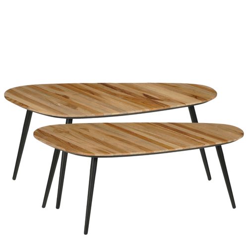Lot De 2 Tables D'appoint En Bois Recyclé Noir H39