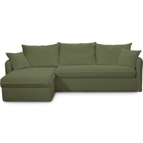 Canapé D'angle Convertible Express 5 Places En Tissu Bouclette Vert