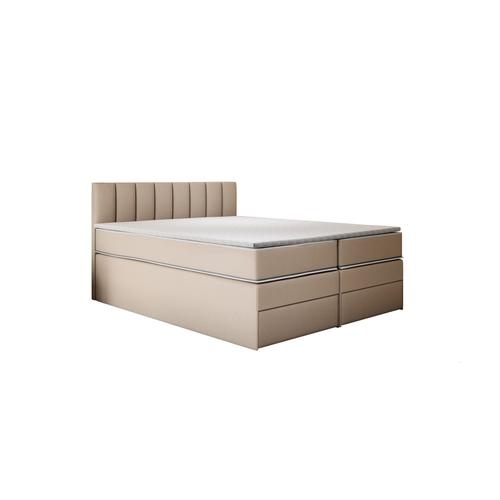 Ensemble Sommier Et Matelas Avec Tiroirs En Velours Beige 180x200