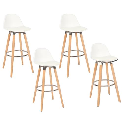 Lot De 4 Tabourets Blanc Pieds En Bois Naturel 39,5x44x91cm