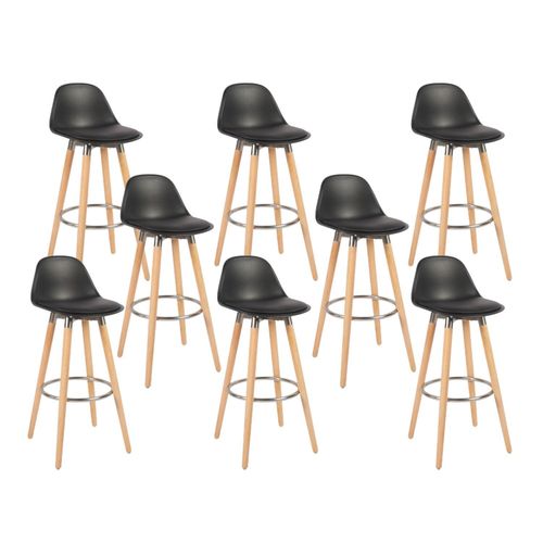 Lot De 8 Tabourets Noir Pieds En Bois Naturel 39,5x44x91cm