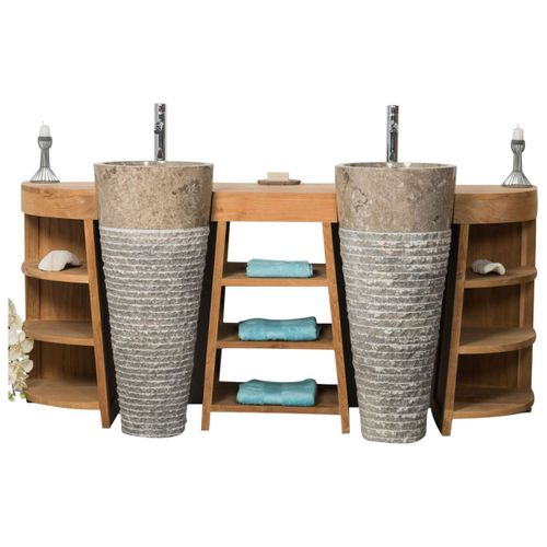 Meuble De Salle De Bain En Teck Double 180cm + Vasques Gris