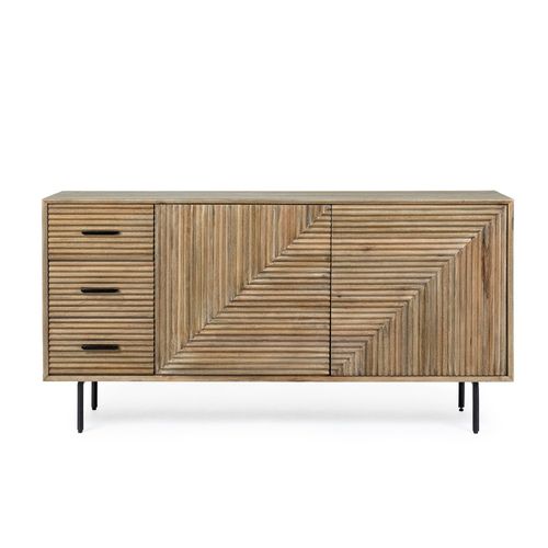 Buffet En Bois De Manguier 2 Portes 3 Tiroirs Pieds Métal Noir L160