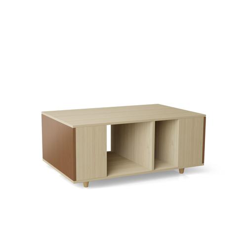 Table Basse Bois Effet Chêne Clair, 1 Porte, Rouge Terre L110 X L60cm