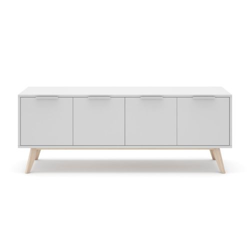 Meuble Tv 4 Portes Blanc Et Pin Massif - L140 Cm