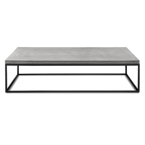Table Basse Design Industriel En Béton Gris Et Acier Noir - 130x70cm