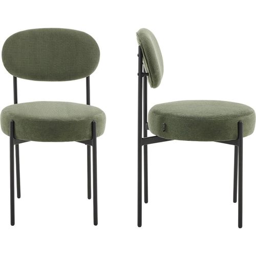 Lot De 2 Chaises En Velours Côtelé Vert, Piètement Métal Noir